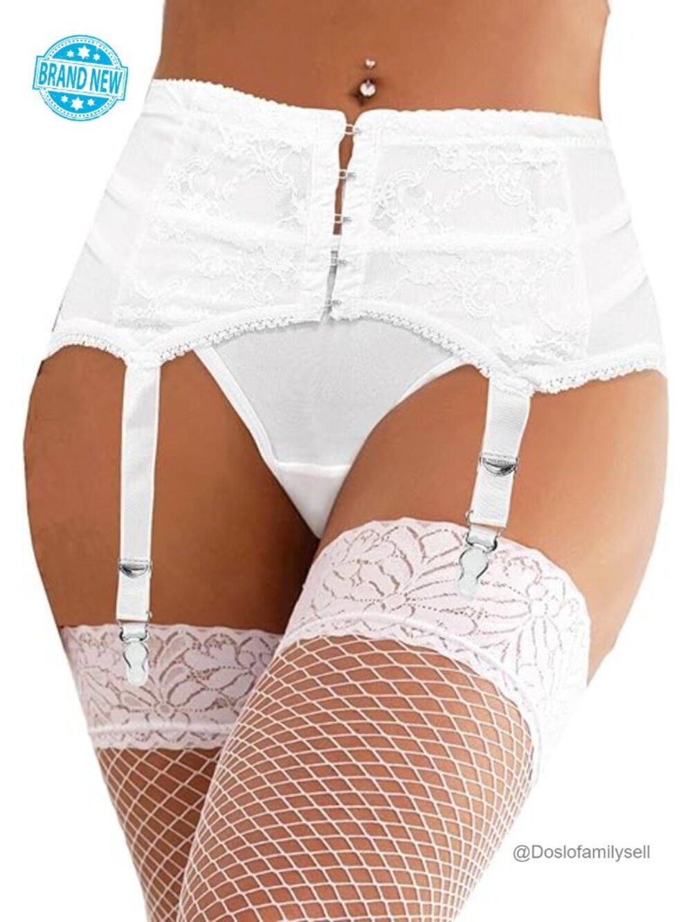 Plus Size High Waist Garter Belt Set Lace Suspender with 6 Metal Clips